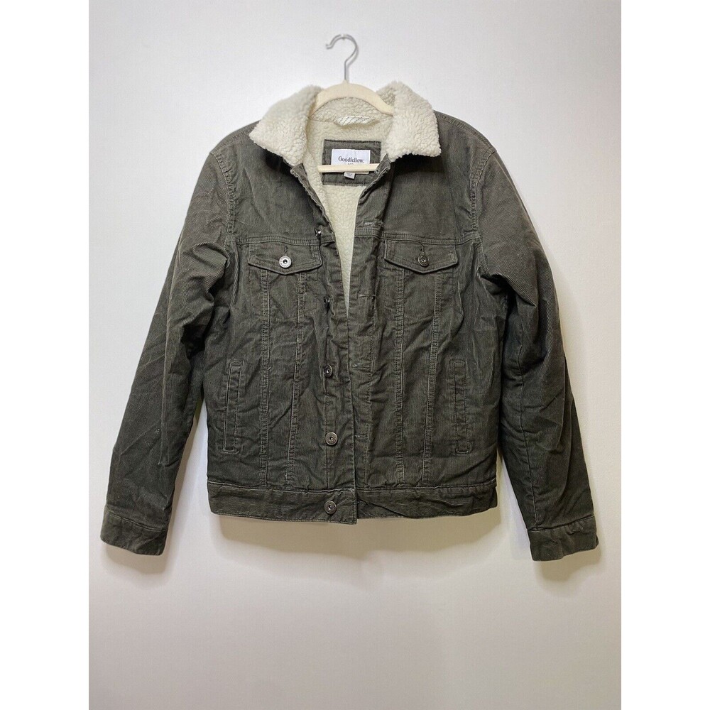 Goodfellow & Co Men's Sherpa Lined Corduroy Trucker Jacket Olive Green Small